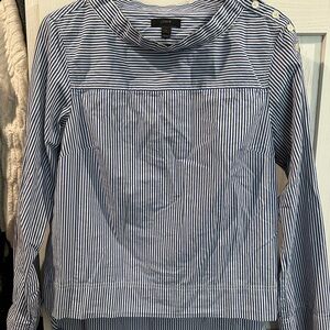 J. Crew Navy and White Striped Button-Shoulder Top